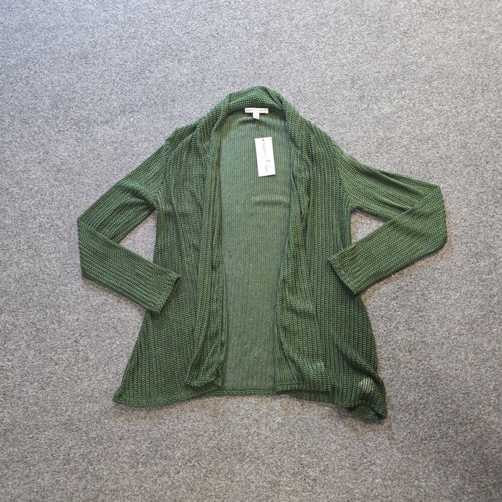 Notations Cardigan Womens Large Green Mesh Open Knit Stretch Open Front Casual